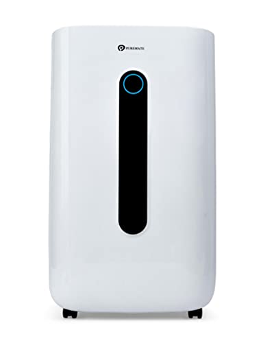 PureMate 20L/Day Portable & Compact Dehumidifier with 6.5 Litre Tank Capacity, Digital Display, Continuous Drainage, Laundry Drying and 24Hr Timer Function