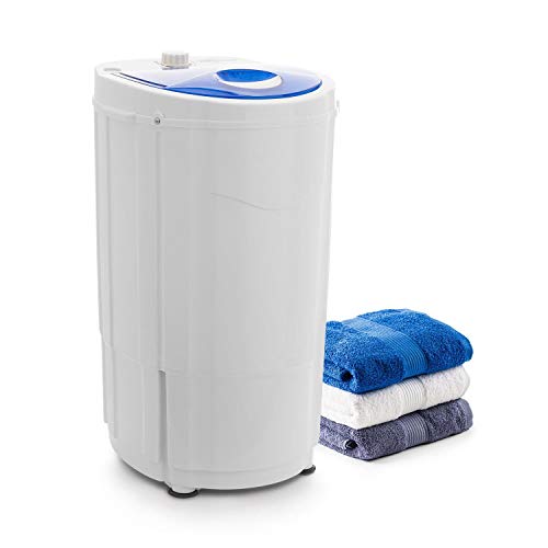 oneConcept Top Spin Compact Spin Dryer - Camping Spin Dryer, Gentle Pre-Drying, 1.5 kg Capacity, Space Saving, 45 Watts Power, Timer Function, Energy-Saving, Smooth Running, White-Blue