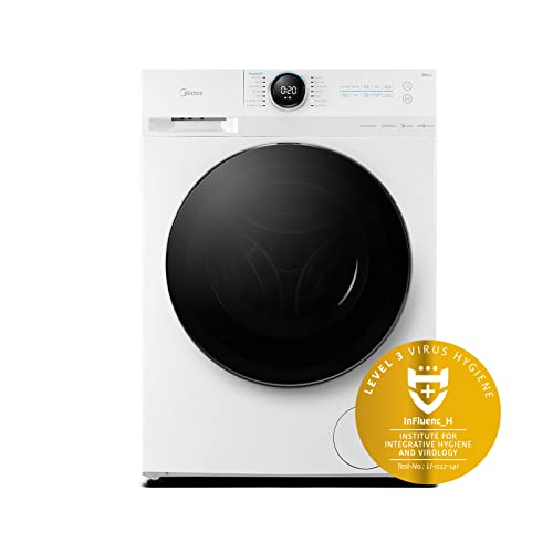 Midea MF20EW80WB Freestanding Washing Machine, BLDC Motor, Bright LED Display Lunar Dial, Steam, Allergy Care, Half-Load, Add Garment, Delay Start, Child Lock, APP Control, 8kg White