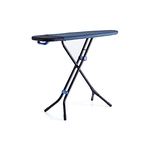 Joseph Joseph Glide Plus Ironing Board 130 x 38cm with Compact Adjustable Legs and Integrated Heat Resistant Steam Iron Rest Advance, Anti-drip, super absorbent cotton cover, Black/Blue