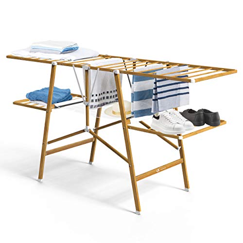 VOUNOT Clothes Airers Indoor, 24m Folding Laundry Drying Rack, Metal, Imitation Wood Design