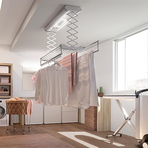 foxydry Air, Ceiling clothes drying rack, ceiling clothesline, electrical drying rack, with remote control in aluminium and steel (150)